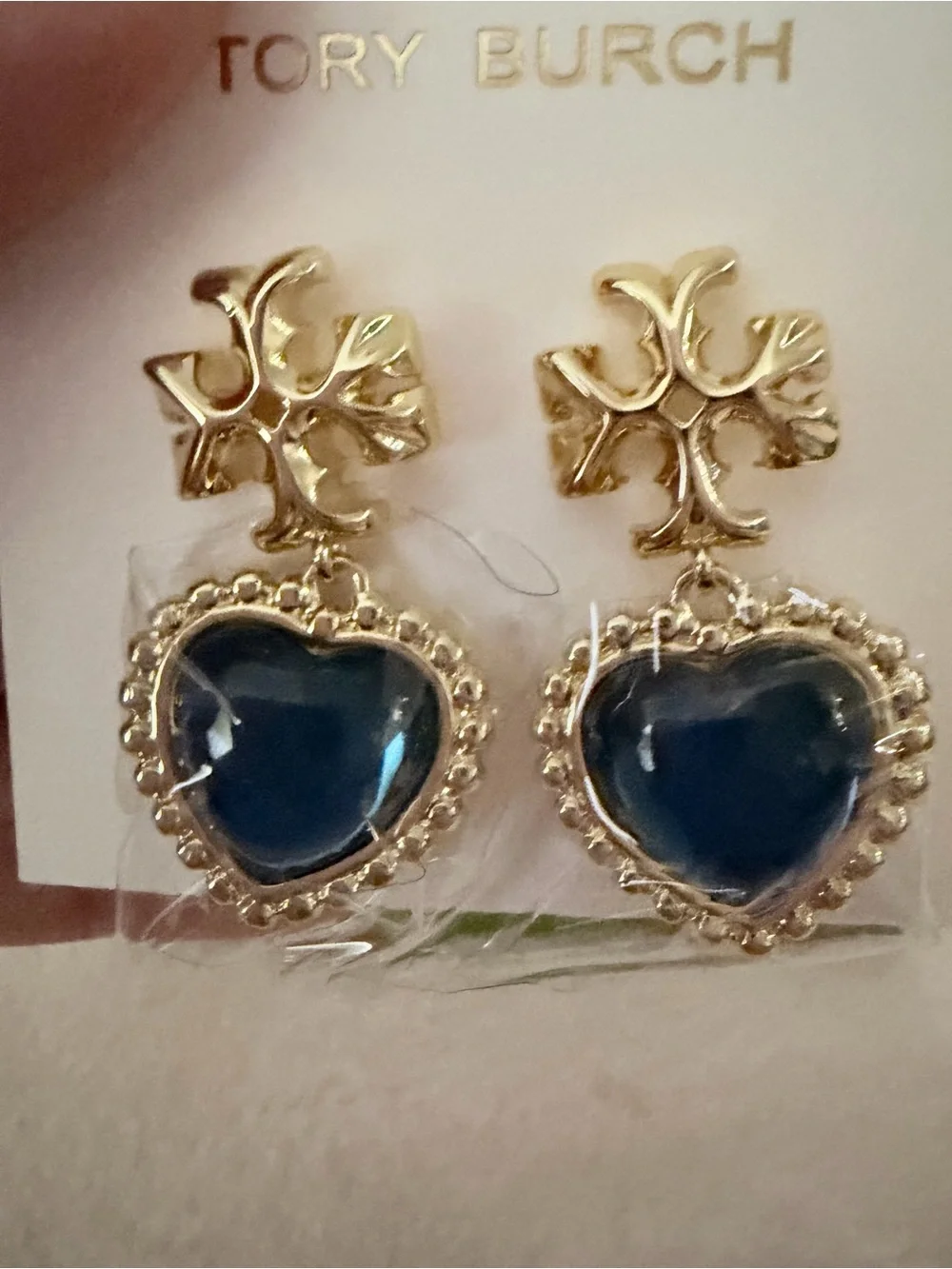 Tory Burch Gold-Tone Earrings with Navy Heart Drops